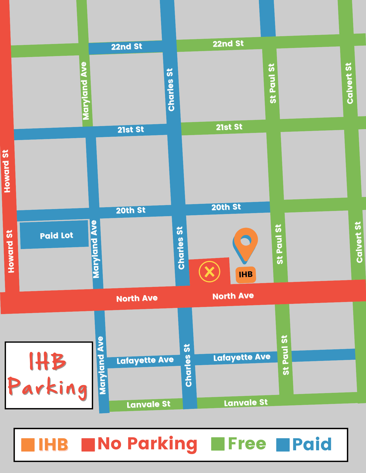 Where to park at Impact Hub Baltimore map of station north parking options